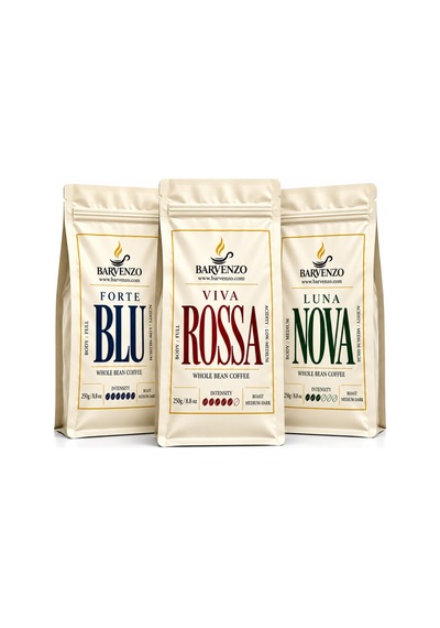 Barvenzo Üçlü Kahve Deneyimi 250 G 3 Forte Blu + Viva Rossa + Luna Nova Espresso
