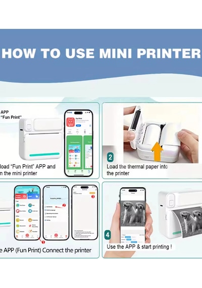 Mini Taşınabilir Yazıcı 13 Rulo Kağıtlı Mürekkepsiz Etiket Yazıcısı Mini Termal Yazıcı