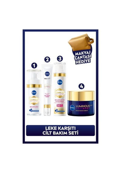 Luminous630 Leke Karşıtı Bakım Seti, Cilt Serumu, Göz, Gündüz Ve Gece Kremi, Makyaj Çantası Hediye
