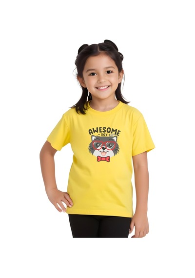 Fyk Kids Kız Çocuk Basic Awesome Boy Baskılı T-shirt Sarı