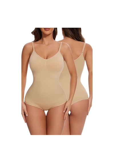 Uniquetrenders Kadın Dikişsiz Toparlayıcı Ve Çıtçıtlı İp Askılı Slip Body Korse 2'li Set Siyah - Ten Rengi