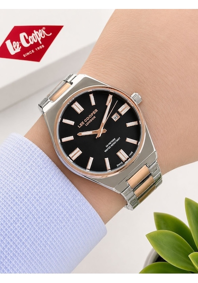 Lee Cooper 2 Yıl Garantili Takvimli Kadran Bileklik Hediyeli Erkek Kol Saati E8325.550 Rose Gold - Gümüş