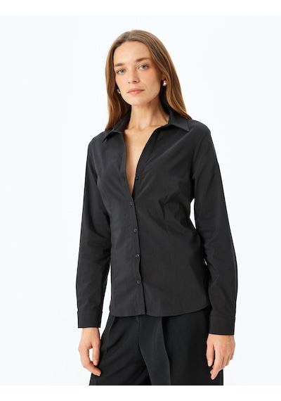 Koton Uzun Kollu Slim Fit Klasik Poplin Gömlek Siyah 5sak60158uw Siyah