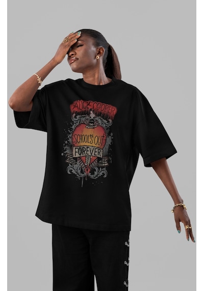 Alice Cooper Şarkıcı Ön Baskılı Unisex Oversize Tişört Siyah