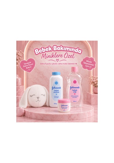 Johnson's Bebek Yağı 500 Ml + Pudra 200 G + Hafif Parfümlü Vazelin 100 Ml + Peluş Uyku Arkadaşı 4'lü