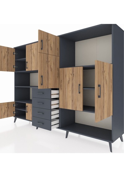 Hyperion Dolap 10 Raflı 4 Çekmeceli 8 Kapaklı 220x44x163 Antrasit Antrasit-çam/antrasit Hyperion Dolap 10 Raflı 4 Çekmeceli 8 Kapaklı 220x44x163 Antrasit Antrasit-çam/antrasit