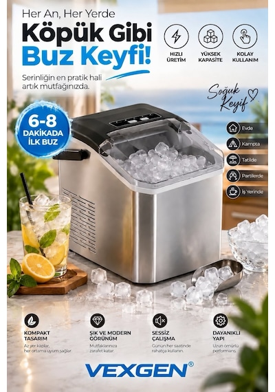 Vexgen Fineblue Taşınabilir Hızlu Buz Yapma Makinesi