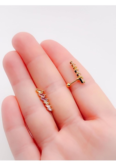 Lexroo Renkli Dörtgen 6 Taşlı Kıkırdak Helix Piercing 1adet Çok Renkli