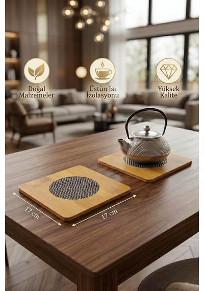 Ahşap Tencere Tava Çaydanlık Atlığı Nihale Seti 3 Lü Set