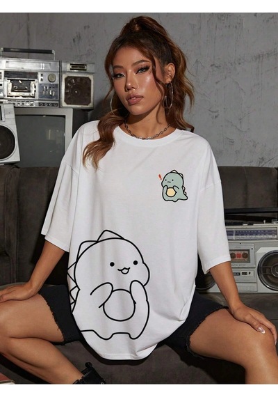 Startmore Adrift Karikatür Ve Grafik Tasarım Oversize T-shirt Cartoon/letter Serisi Kod140 Beyaz