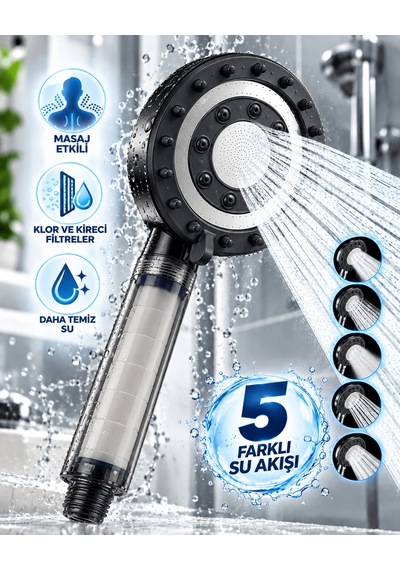 Masaj Etkili Filtreli Duş Başlığı 5 Fonksiyonlu Yağmur Sis Geniş Karışık Su Akışı Tkdytgsd7ıs5be44prp Diğer