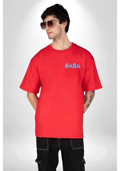 Babalar Günü Dünyanın En İyi Babası Kırmızı Oversize Unisex Ön Ve Sırt Baskılı Tişört Kırmızı