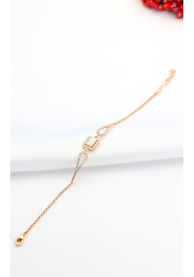 Baget Taşlı Melek Kanadı Gümüş Bileklik Rose Gold