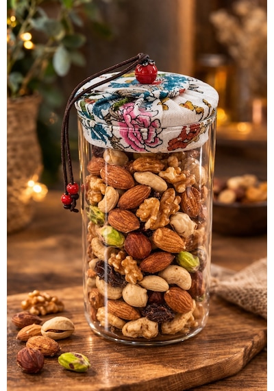 Makri Home 650 Ml Borosilikat Cam Hava Geçirmez Beyaz Kumaş Kaplama Bambu Kapaklı Kavanoz, Çap: 8 Cm, H: 18 Cm Beyaz