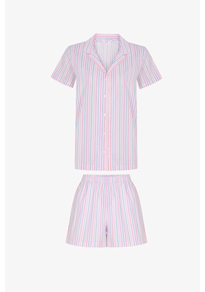 Penti Renkli Travel Çizgili Pamuklu Gömlek Şortlu Pijama Takımı Çok Renkli Penti Renkli Travel Çizgili Pamuklu Gömlek Şortlu Pijama Takımı Çok Renkli