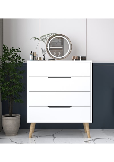 Flora Şifonyer 4 Çekmeceli Yatak Odası Bebek Odası Beyaz Beyaz