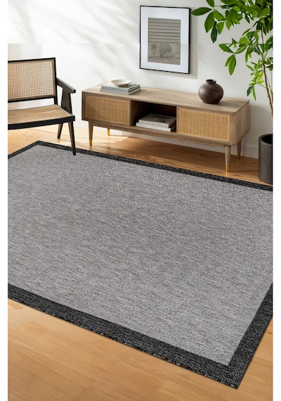 Elit Premium Sisal Jut Halı 1401 Hav Ve Toz Yapmaz Bordürlü Halı Gri-siyah Gri - Siyah