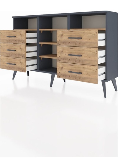 Arges Konsol 5 Raflı 6 Çekmeceli 132x30x83 Antrasit-çam/çam Çam/çam Arges Konsol 5 Raflı 6 Çekmeceli 132x30x83 Antrasit-çam/çam Çam/çam