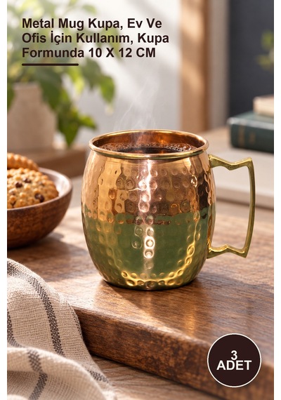 3 Adet Pirinç Kupa Bardak Metal Mug Kupa, Ev Ve Ofis İçin Kullanım, Kupa Formunda 10 X 12 Cm 1