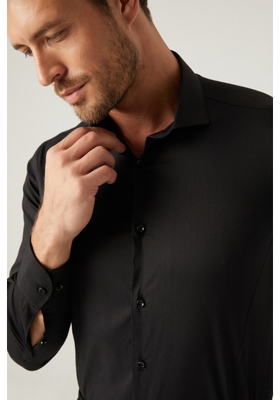 Twn Slim Fit Siyah Düz Gömlek 5ee02ee44288m 001