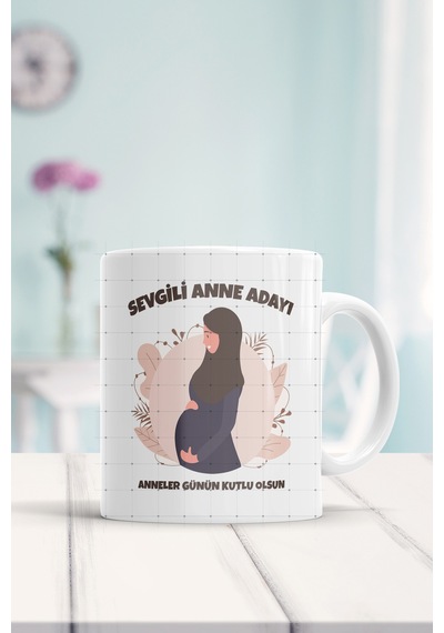 Sevgili Anne Adayı Baskılı Kupa Bardak Beyaz