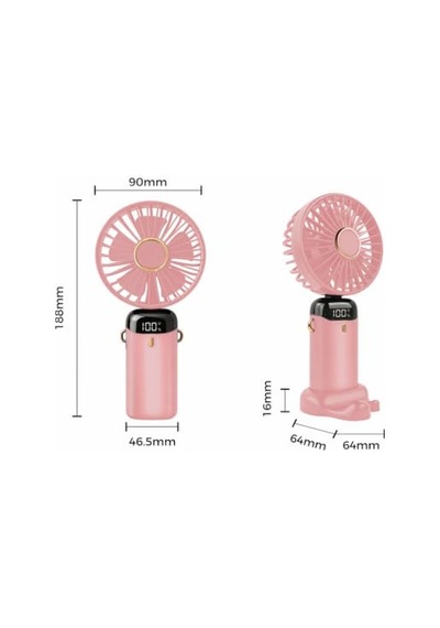 El Vantilatörü, Taşınabilir Mini Vantilatör, Şarj Edilebilir, 5 Hız Kademeli, Katlanabilir Usb Vantilatör, Ofis, Dış Mekan İçin Pembe