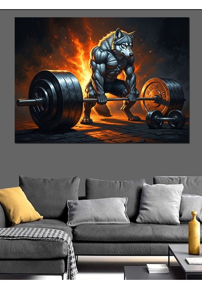 Ahşap Tablo Ağırlık Kaldıran Kurt Adam Motivasyon Dekoratif Tablolar