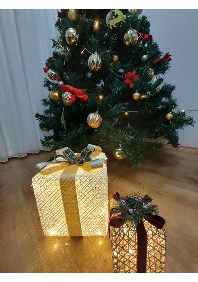 2 Adet El İşçiliği Işıklı Led Kutu