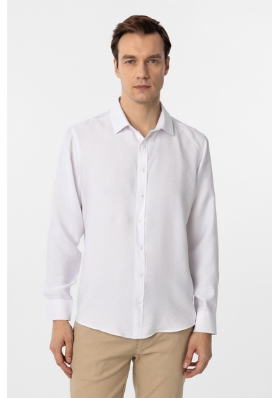 Süvari Beyaz Slim Fit Düz Klasik Yaka Gömlek-34096 Beyaz