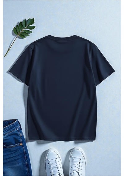 Uyguntarz Unisex Karışık Kalpler Baskılı Tasarım Tshirt Lacivert