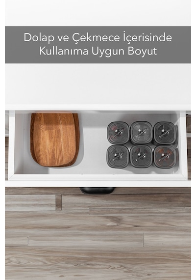 6'lı Etiketli Ve Kilitlenebilir Hava Almaz Kapaklı Baharatlık Seti - Baharatlık Gri Antrasit