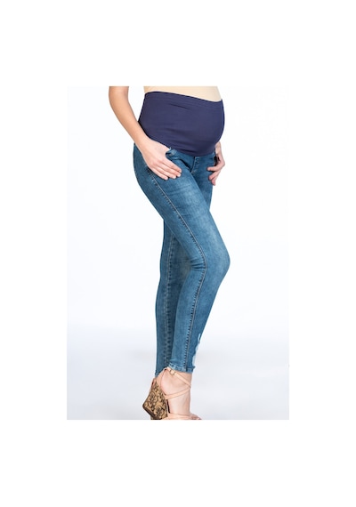 Busa Hamile Kot Pantolon Skinny Paça Yırtık Model Mavi-mavi