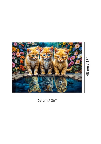 1000 Parça Little Kings Illusions Puzzle - Aslan Kral Kedi Yapboz 68x48 Cm