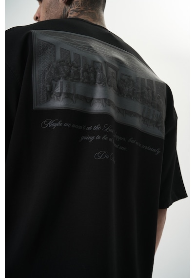 Respire Erkek Da Vinci Baskılı Oversize T-shirt Siyah