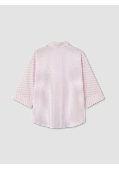 Lcw Vision Pembe Çizgili Oversize Poplin Kadın Gömlek