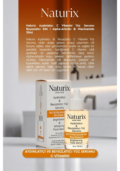 Aydınlatıcı Ve Beyazlatıcı Yüz Serumu C Vitamini Alpha-arbutin & Niacinamide 30ml