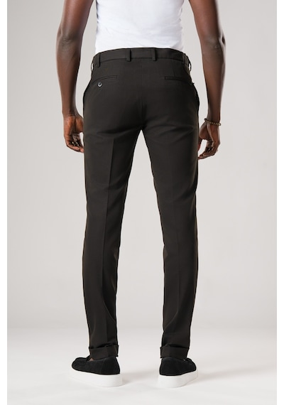 Ecer Slimfit Beli Yarım Lastikli Likralı Duble Paça Yazlık Kumaş Pantolon Siyah
