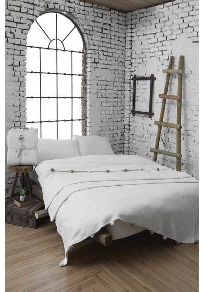 Dolce Bonita Home Çift Kişilik Ponponlu Pike Battaniye 200x220 Kr Krem