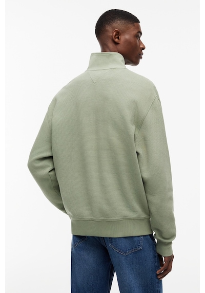 Tommy Hilfiger Relaxed Waffle Label Half Zip Erkek Yeşil Sweatshirt-16109