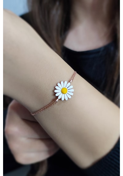 Papatya Tasarım Mineli Rose Kaplama 925 Ayar Gümüş Kadın Bileklik