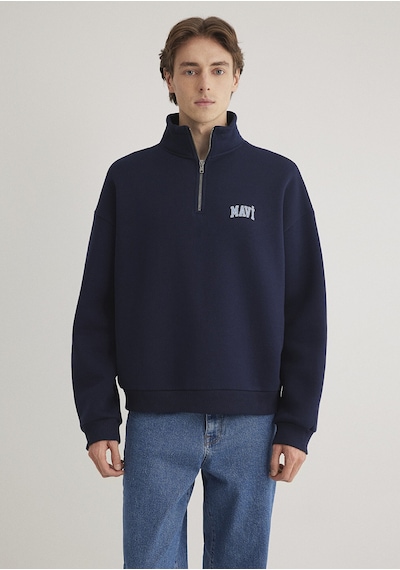Mavi - Mavi Logo Baskılı Yarı Fermuarlı Lacivert Sweatshirt 0s10208-70497 Lacivert