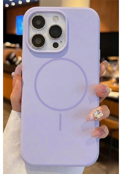Apple İphone 15 Pro Max Uyumlu Magsafe Lansman Silikon Kılıf Lila