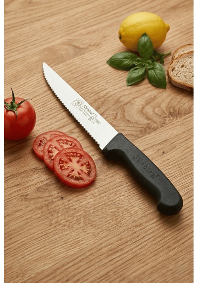 Lazerli Tırtıklı Sürmene Sebze Meyve Biftek Steak Mutfak Bıçağı 24 Cm Lazer Bileme Sürbisa 61005-lz Siyah