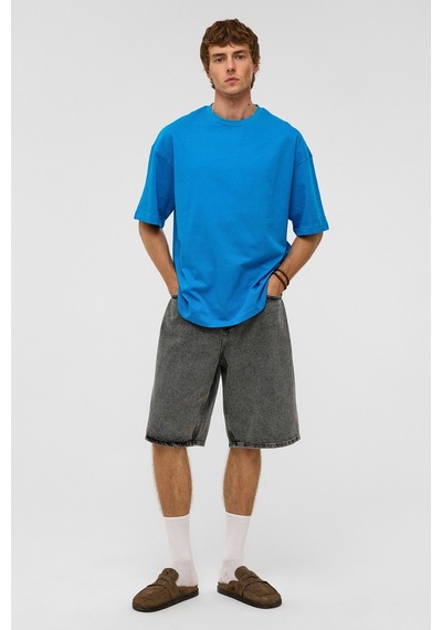 Vamos Basic Oversize Bisiklet Yaka Tişört Turkuaz