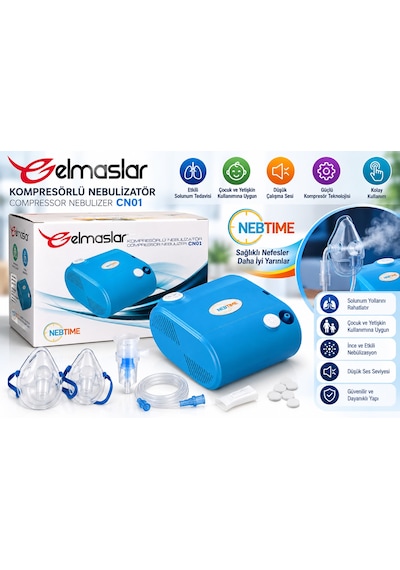 Elmaslar Cn01 Kompresörlü Nebülizatör Cihazı 6 Ml Çocuk Ve Yetişkin Kullanımına Uygun