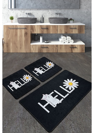 Hola Gato Banyo Halısı Djt 3 Lü Set Siyah