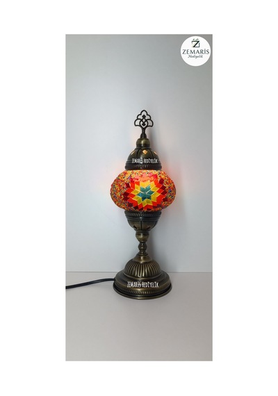 El Yapımı Otantik Mozaik Masa Lambası Yüksek Boy Kırmızı - 820076288 Kırmızı