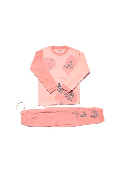 Bebegen Kız Çocuk Pembe Kelebek Baskılı 2'li Pijama Takımı