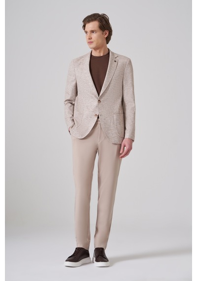 Morven Erkek Kahve Keten Trend Desenli Slim Fit Mono Yaka Ceket 26ys002003400 Kahve
