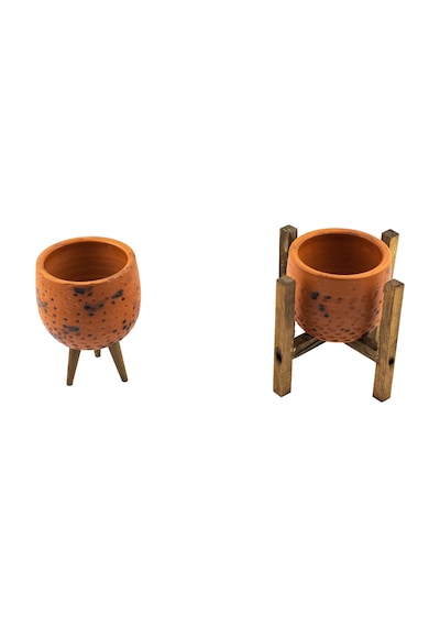 Bitki Tasarımı Ev Dekorasyon Siyah Nokta Desenli Terakota Toprak Saksı Saksılık Salon Çiçeklik İkili Set 3 Ayaklı, 4 Ayaklı 12 CM